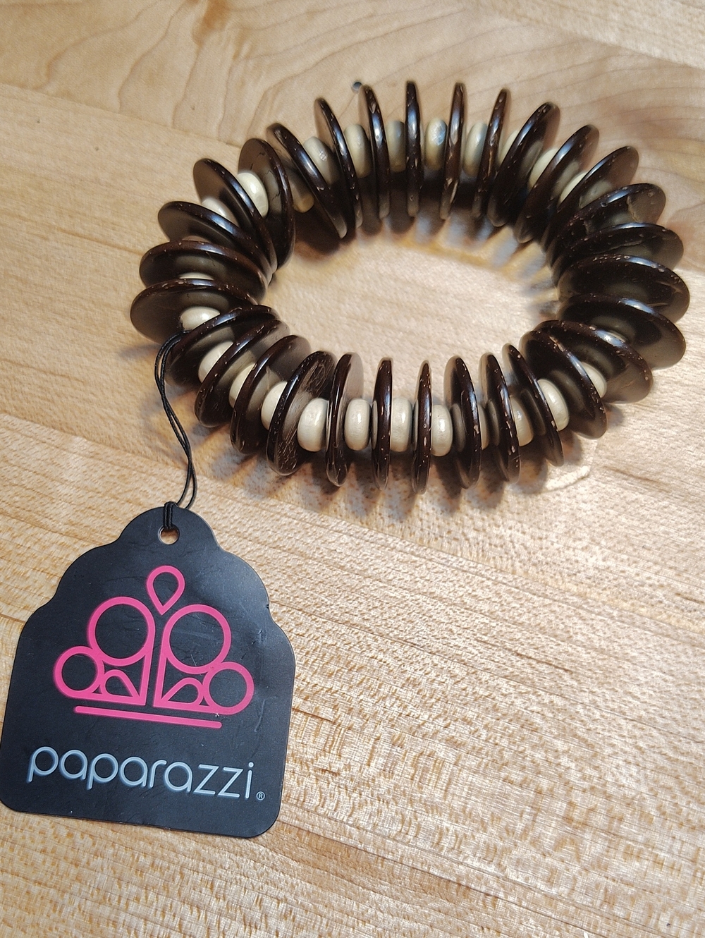 paparazzi Brown and Cream Coil Hair Tie - Stacked Disk Design